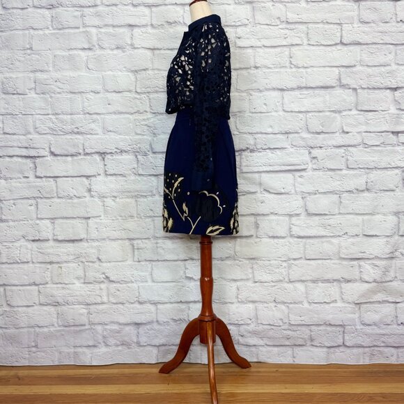 Anthropologie Floreat Sufi Navy Blue Cotton Floral Embroidered Skirt - Picture 7 of 9